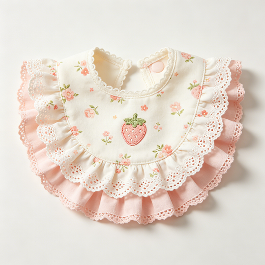 Pink Strawberry Floral Lace Bib