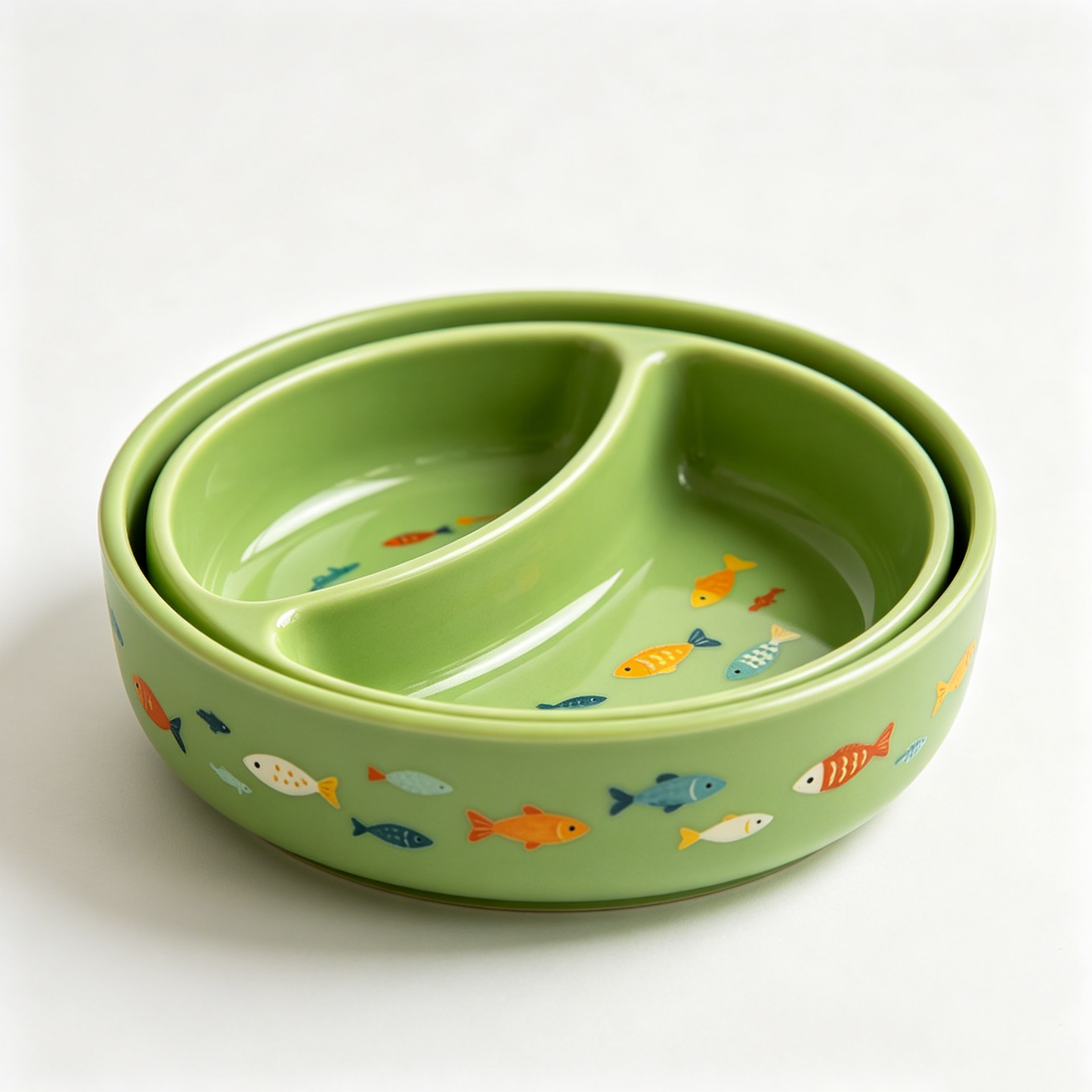 Fish Print Divided Ceramic Bowl