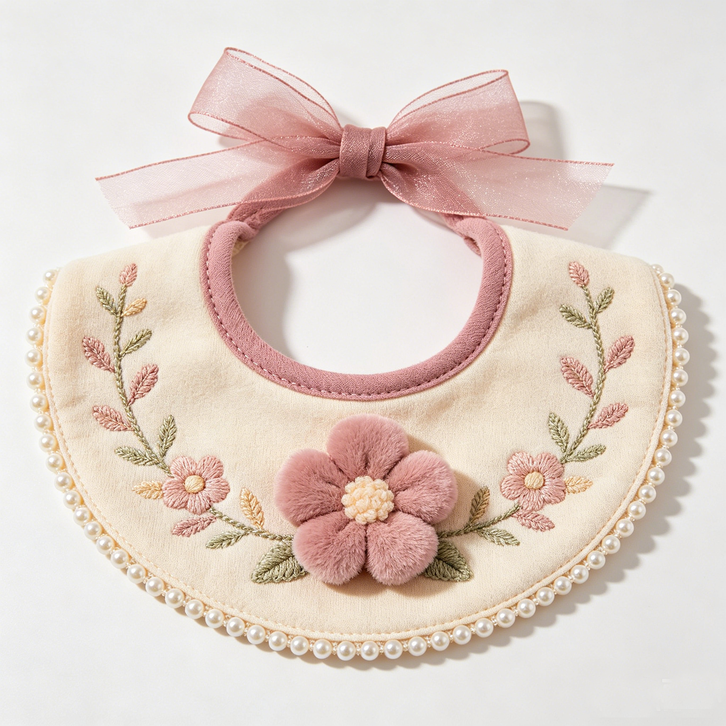 Pearl Floral Bow Bib