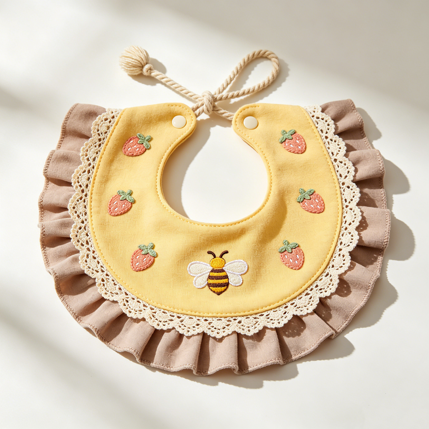 Bee Strawberry Ruffle Bib