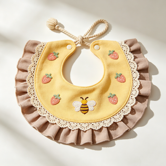 Bee Strawberry Ruffle Bib