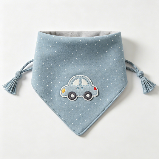 Blue Car Tassel Bib