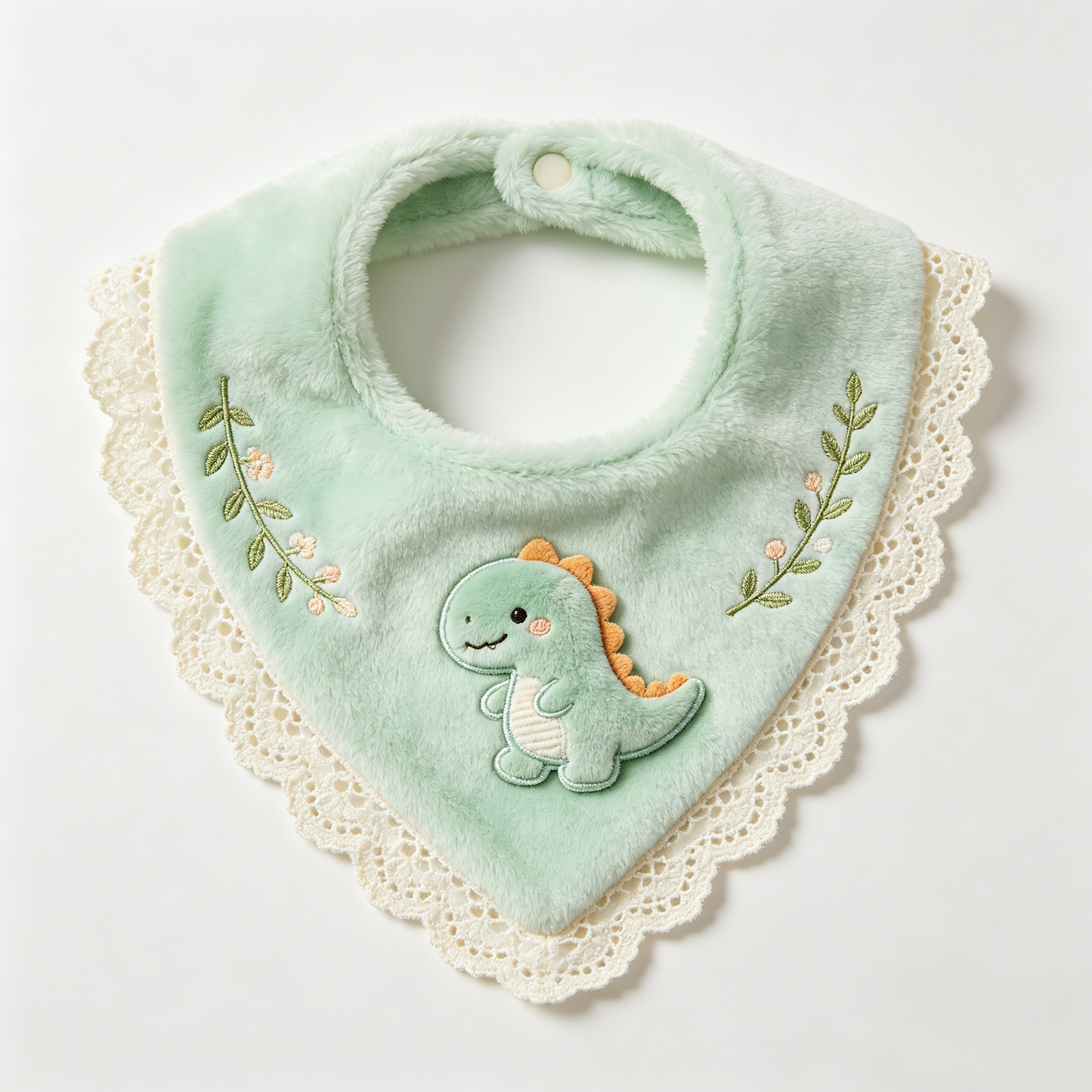 Green Dino Plush Lace Bib