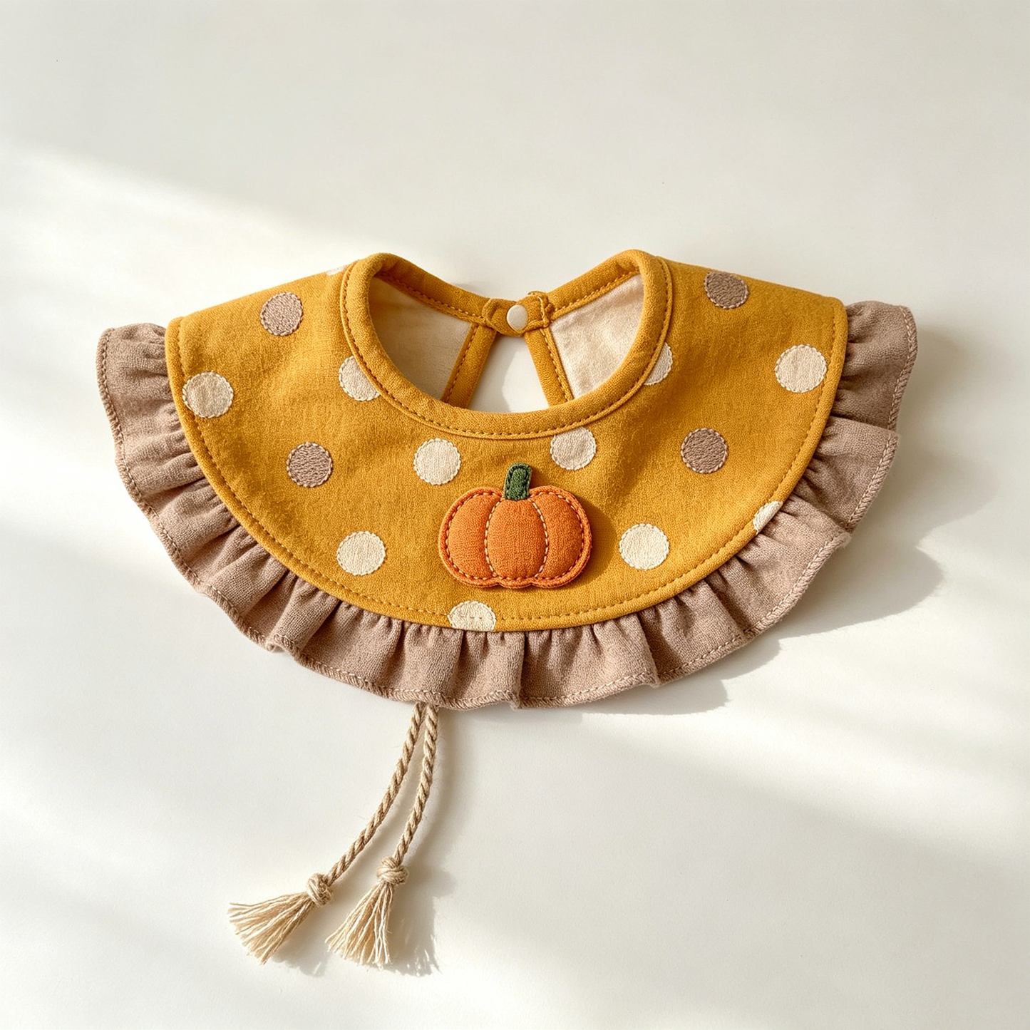 Yellow Pumpkin Dot Ruffle Bib