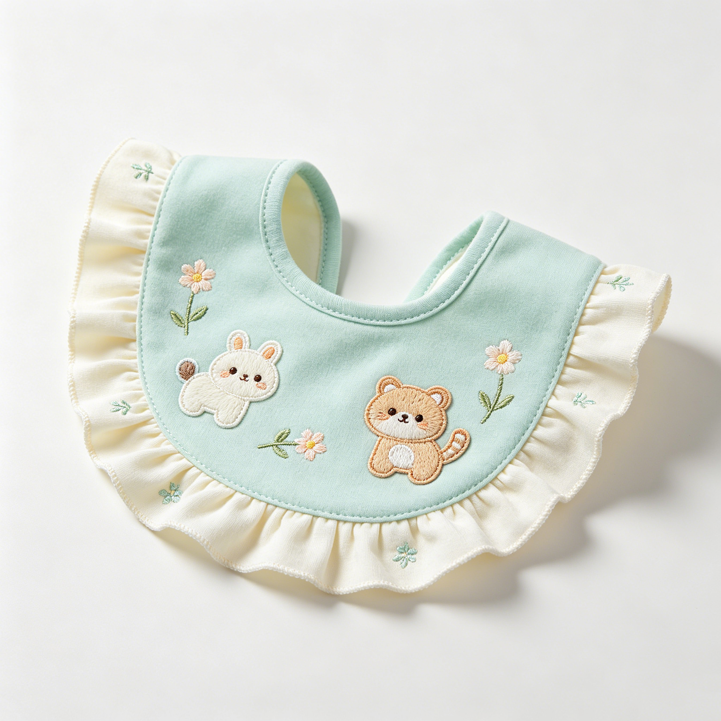Mint Bunny Squirrel Ruffle Bib