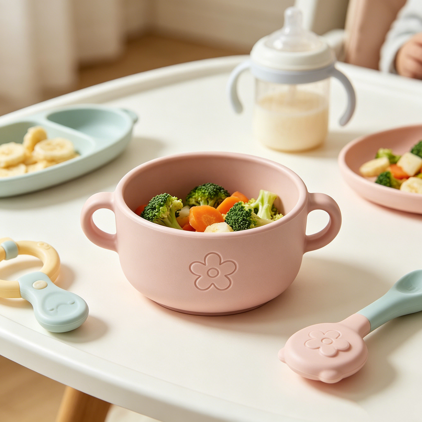 Emboss Flower Double Handle Bowl