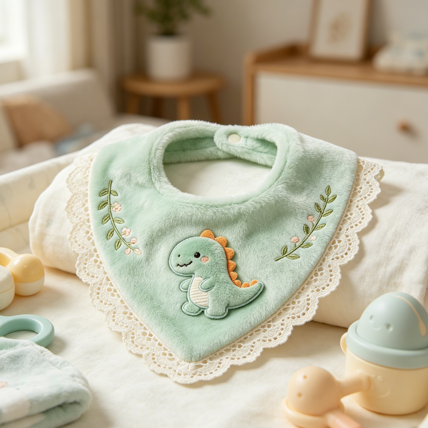 Mint Bunny Squirrel Ruffle Bib