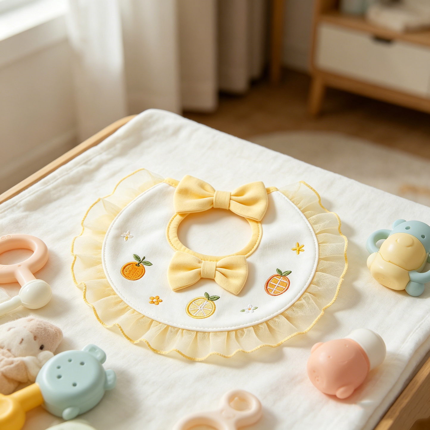 Yellow Citrus Bow Tulle Bib