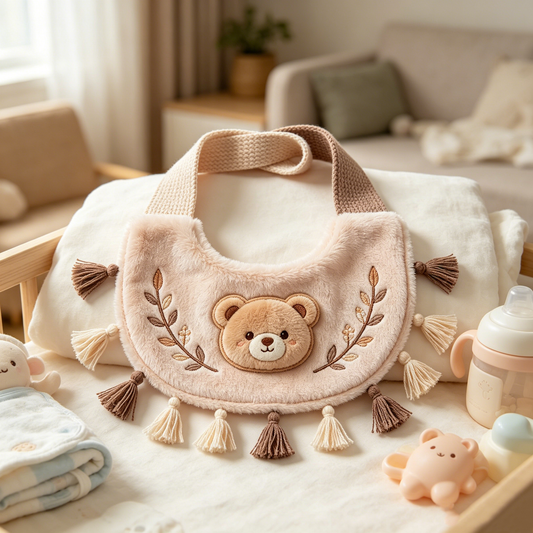 Beige Bear Tassel Plush Bib