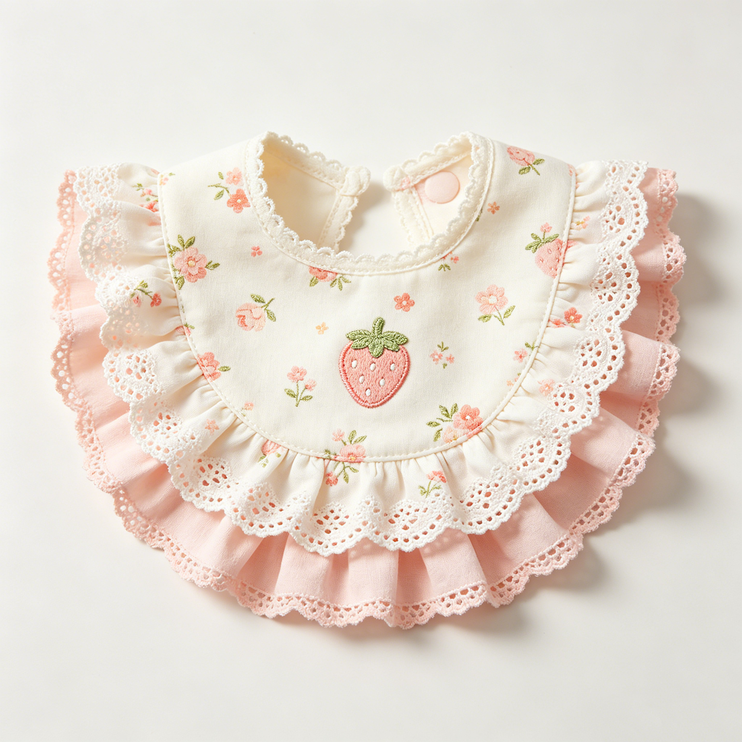 Pink Strawberry Floral Lace Bib