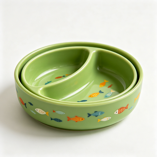 Fish Print Divided Ceramic Bowl