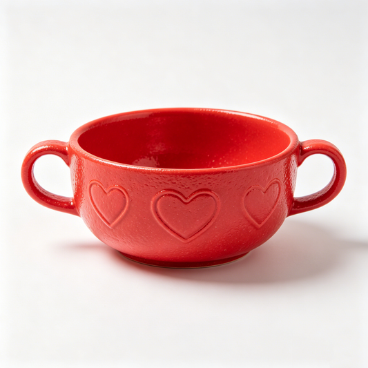 Emboss Heart Double Ear Soup Bowl