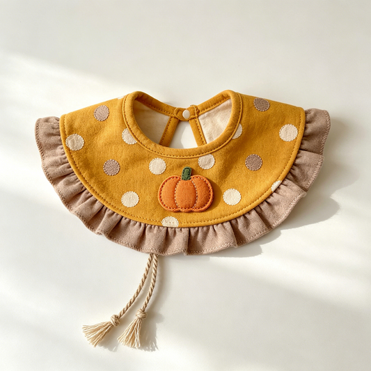 Yellow Pumpkin Dot Ruffle Bib