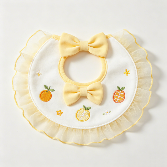 Yellow Citrus Bow Tulle Bib