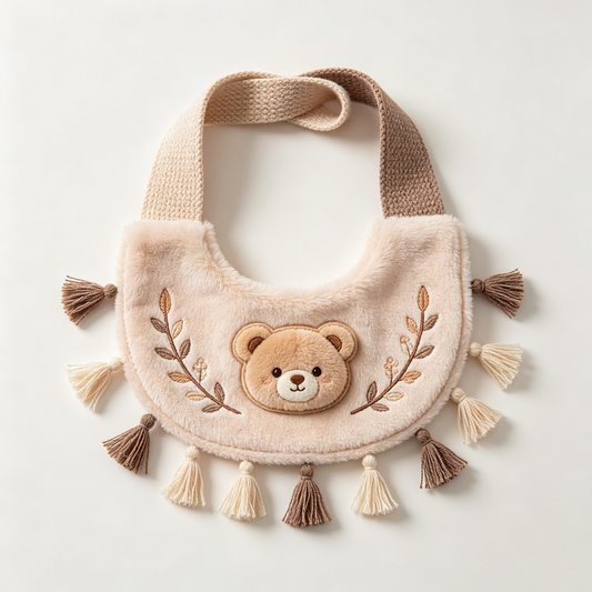 Beige Bear Tassel Plush Bib